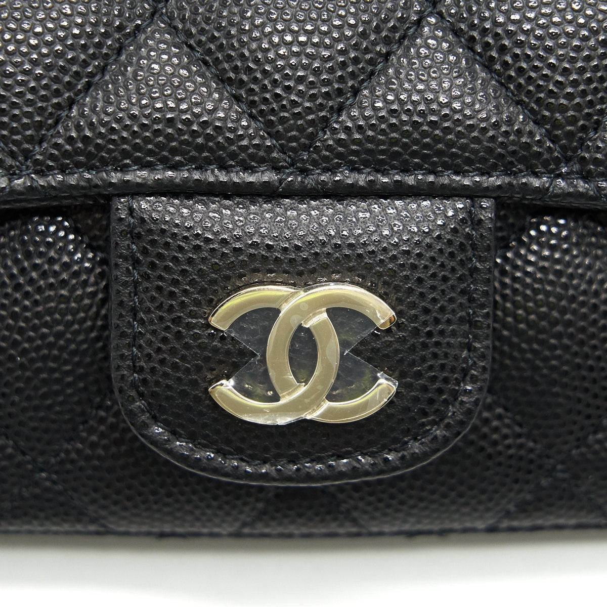CHANEL GLASSES CASE WITH CHAIN CAVIAR BLACK LGHW