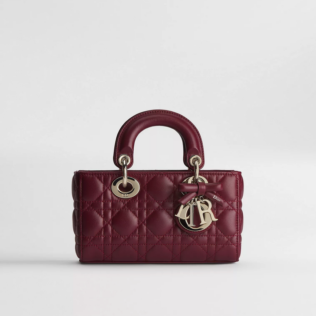 DIOR SMALL LADY D-JOY BAG CANNAGE LAMBSKIN HERMITAGE RED CANNAGE LGHW
