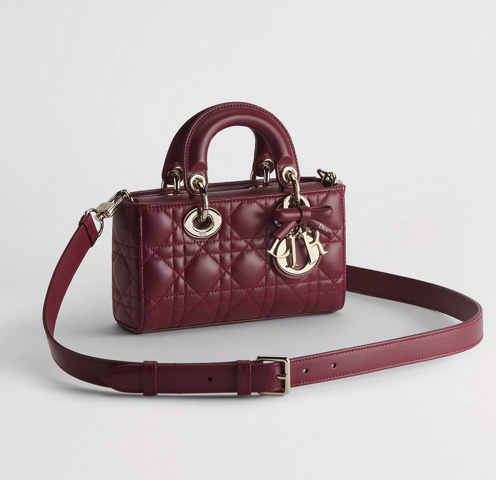 DIOR SMALL LADY D-JOY BAG CANNAGE LAMBSKIN HERMITAGE RED CANNAGE LGHW