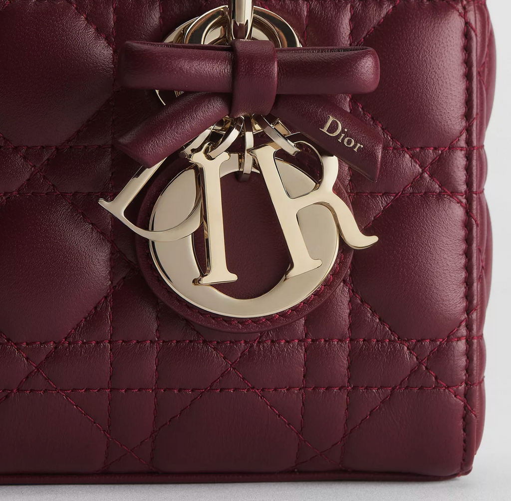 DIOR SMALL LADY D-JOY BAG CANNAGE LAMBSKIN HERMITAGE RED CANNAGE LGHW