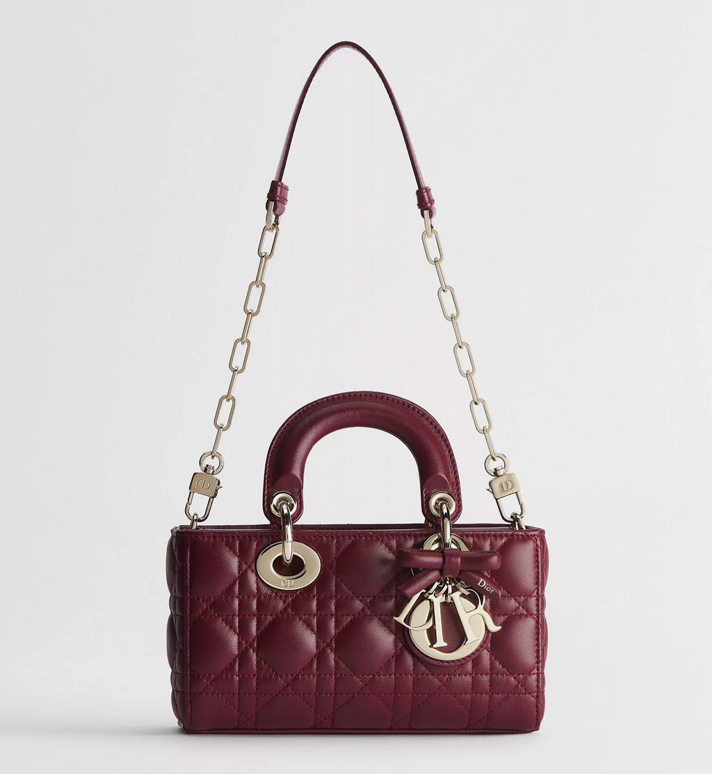 DIOR SMALL LADY D-JOY BAG CANNAGE LAMBSKIN HERMITAGE RED CANNAGE LGHW