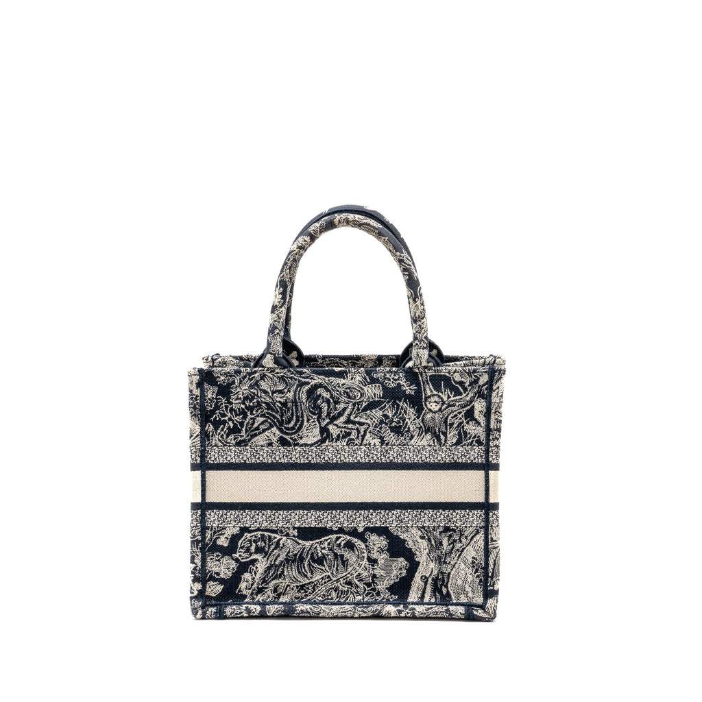 DIOR SMALL BOOK TOTE BLUE/WHITE TOILE DE JOUY REVERSE EMBROIDERY