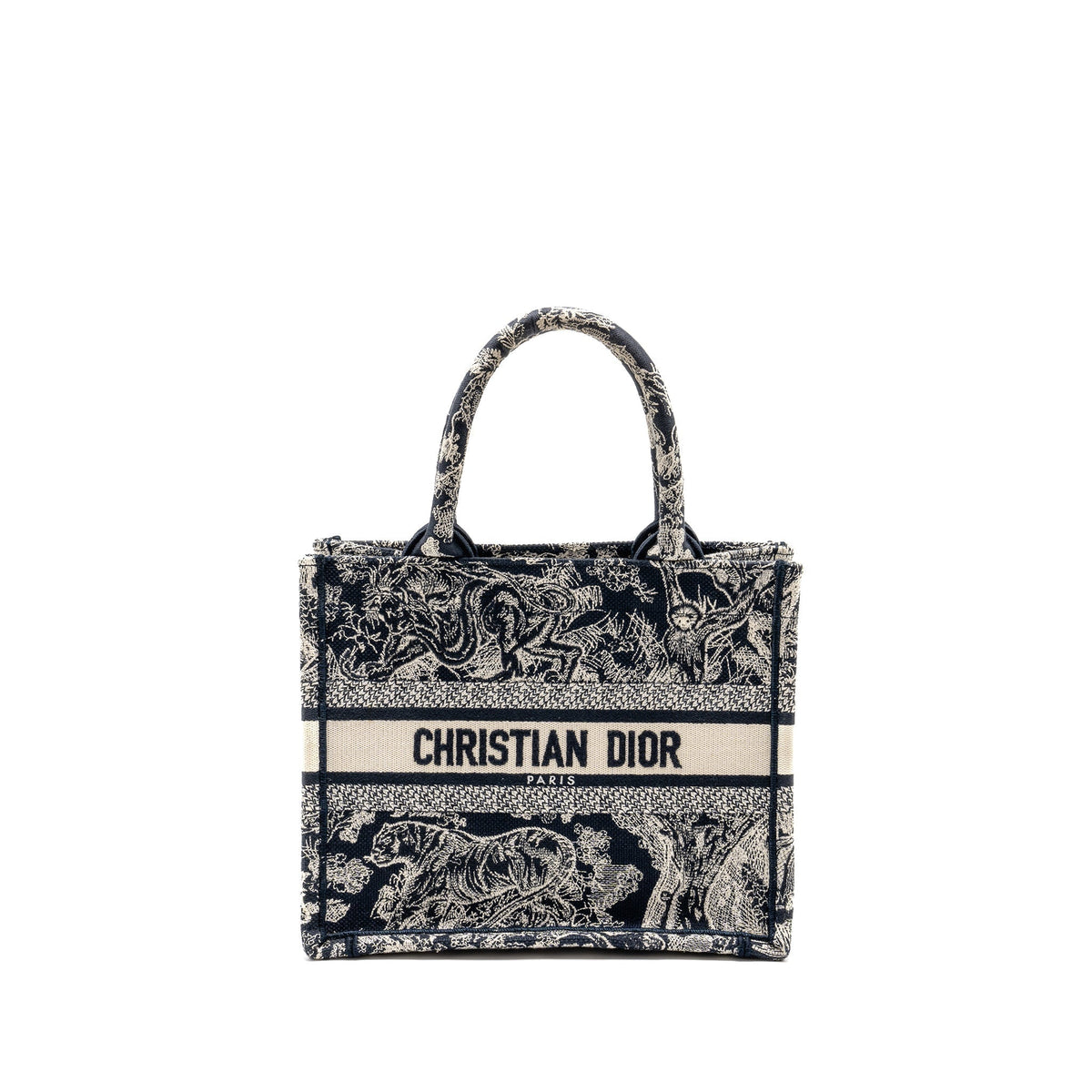 DIOR SMALL BOOK TOTE BLUE/WHITE TOILE DE JOUY REVERSE EMBROIDERY