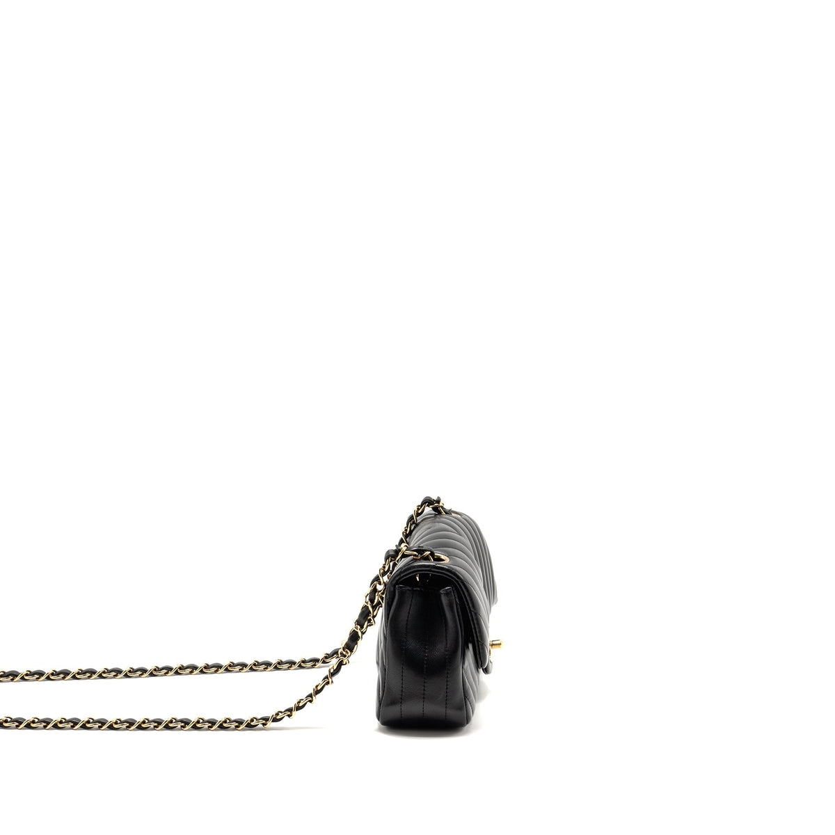 CHANEL MINI RECTANGULAR FLAP BAG CHEVRON LAMBSKIN BLACK LGHW