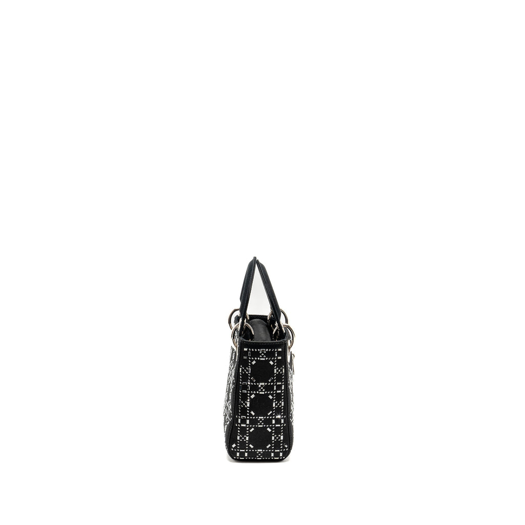 DIOR MINI LADY DIOR SATIN WITH CRYSTAL BLACK SHW