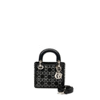 DIOR MINI LADY DIOR SATIN WITH CRYSTAL BLACK SHW