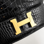 HERMES MINI CONSTANCE SHINY ALLIGATOR MISSISSIPPIENS BLACK GHW