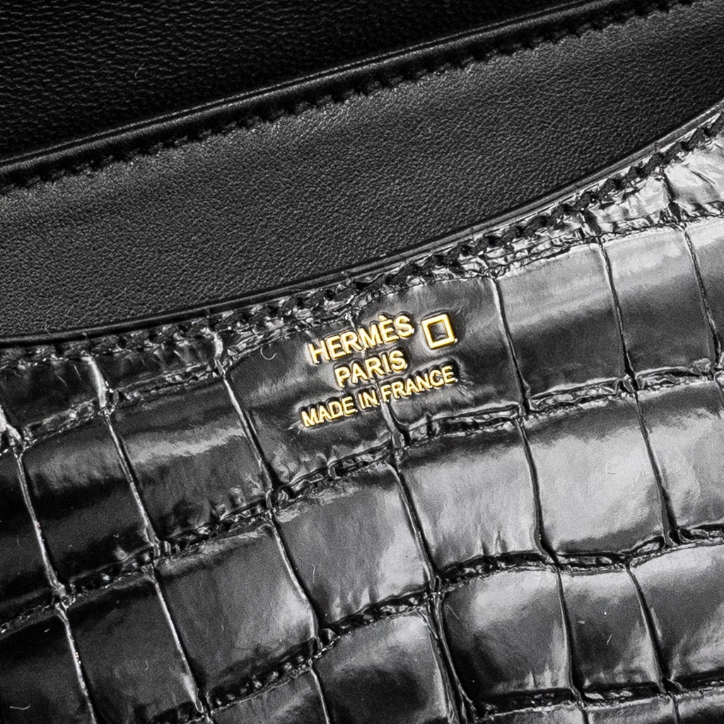 HERMES MINI CONSTANCE SHINY ALLIGATOR MISSISSIPPIENS BLACK GHW