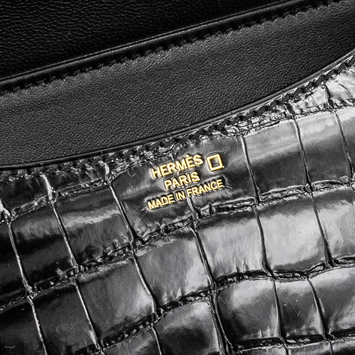 HERMES MINI CONSTANCE SHINY ALLIGATOR MISSISSIPPIENS BLACK GHW