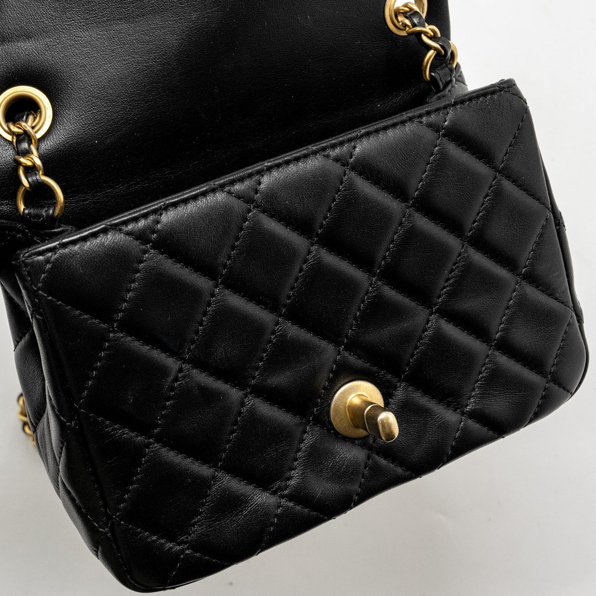 CHANEL PEARL CRUSH MINI SQUARE FLAP BAG LAMBSKIN BLACK GHW