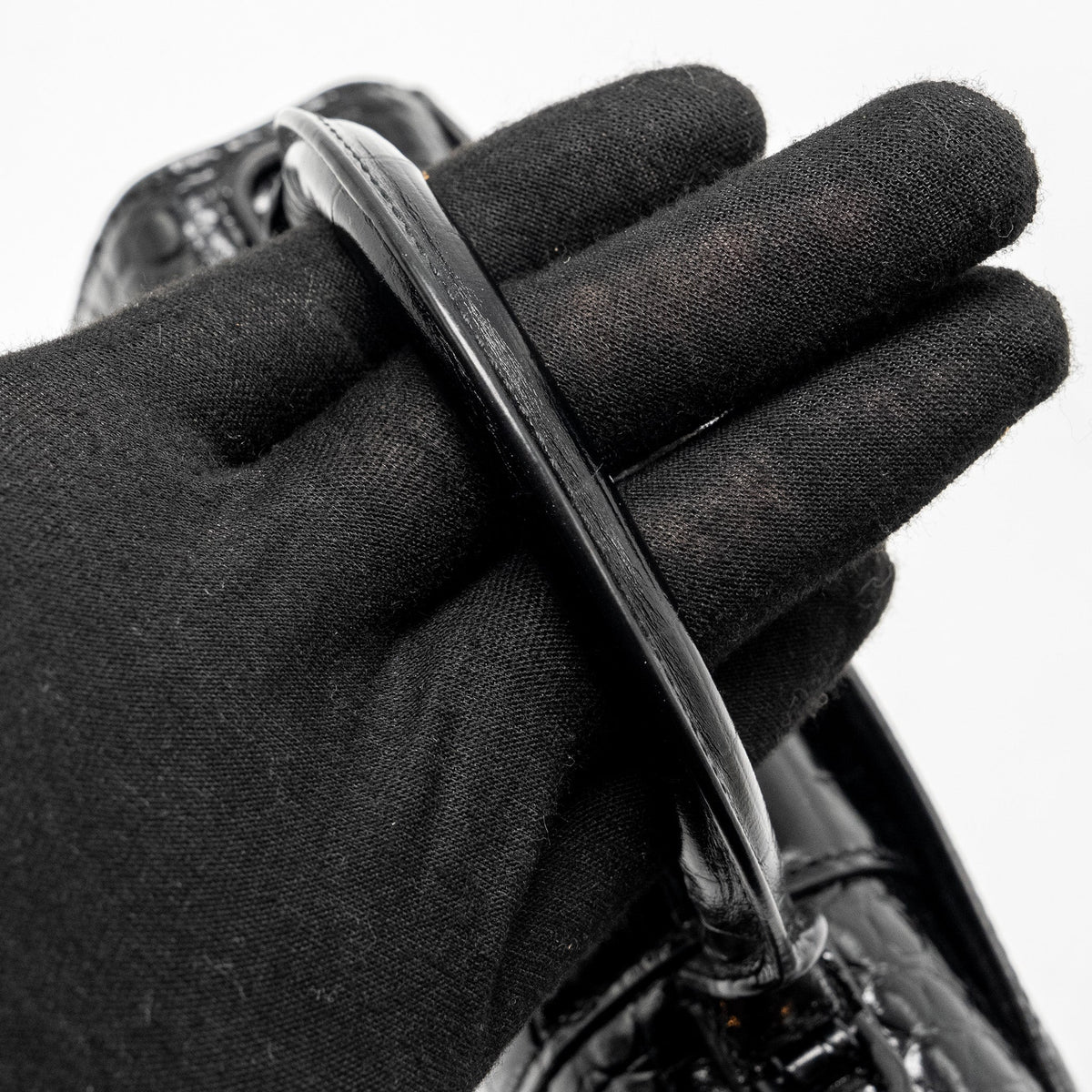 BALENCIAGA XS HOURGLASS CROC-EMBOSSED CALFSKIN SO BLACK