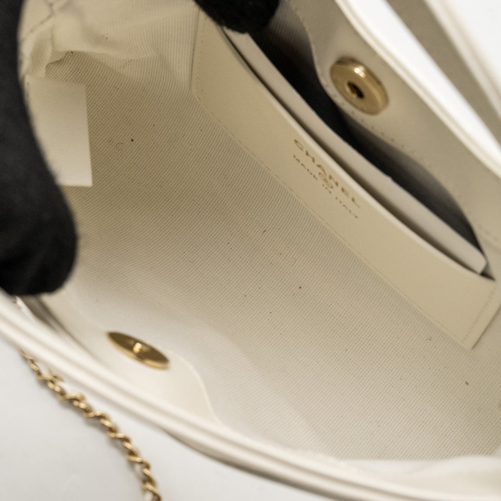 CHANEL MINI 31 CLUTCH WITH  CHAIN SHINY CALFSKIN WHITE LGHW (MICROCHIP)