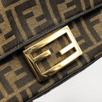 FENDI MINI BAGUETTE BAG FF JACQUARD FABRIC BROWN GHW