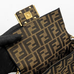 FENDI MINI BAGUETTE BAG FF JACQUARD FABRIC BROWN GHW