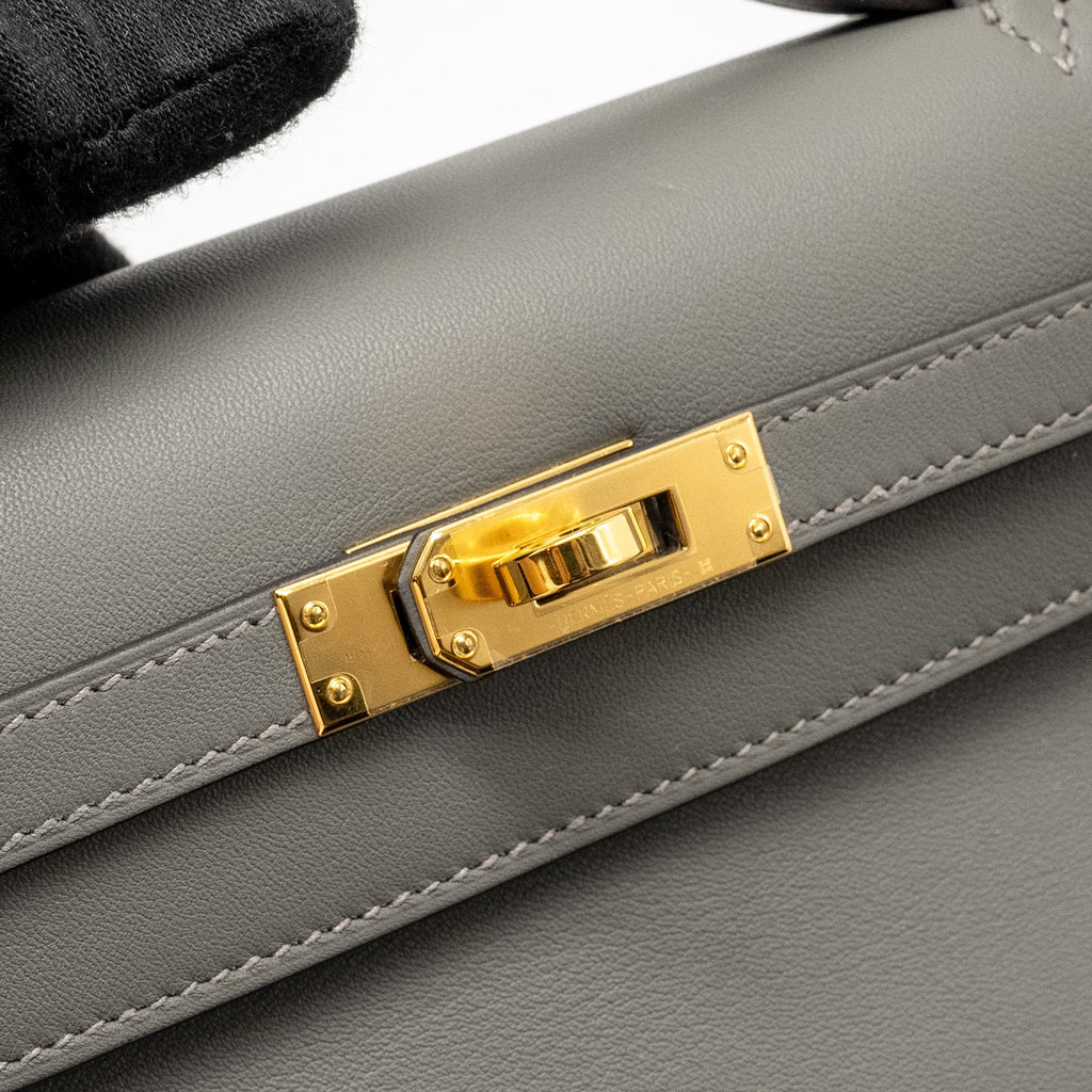 Hermes Kelly Pochette Swift Gris Meyer GHW