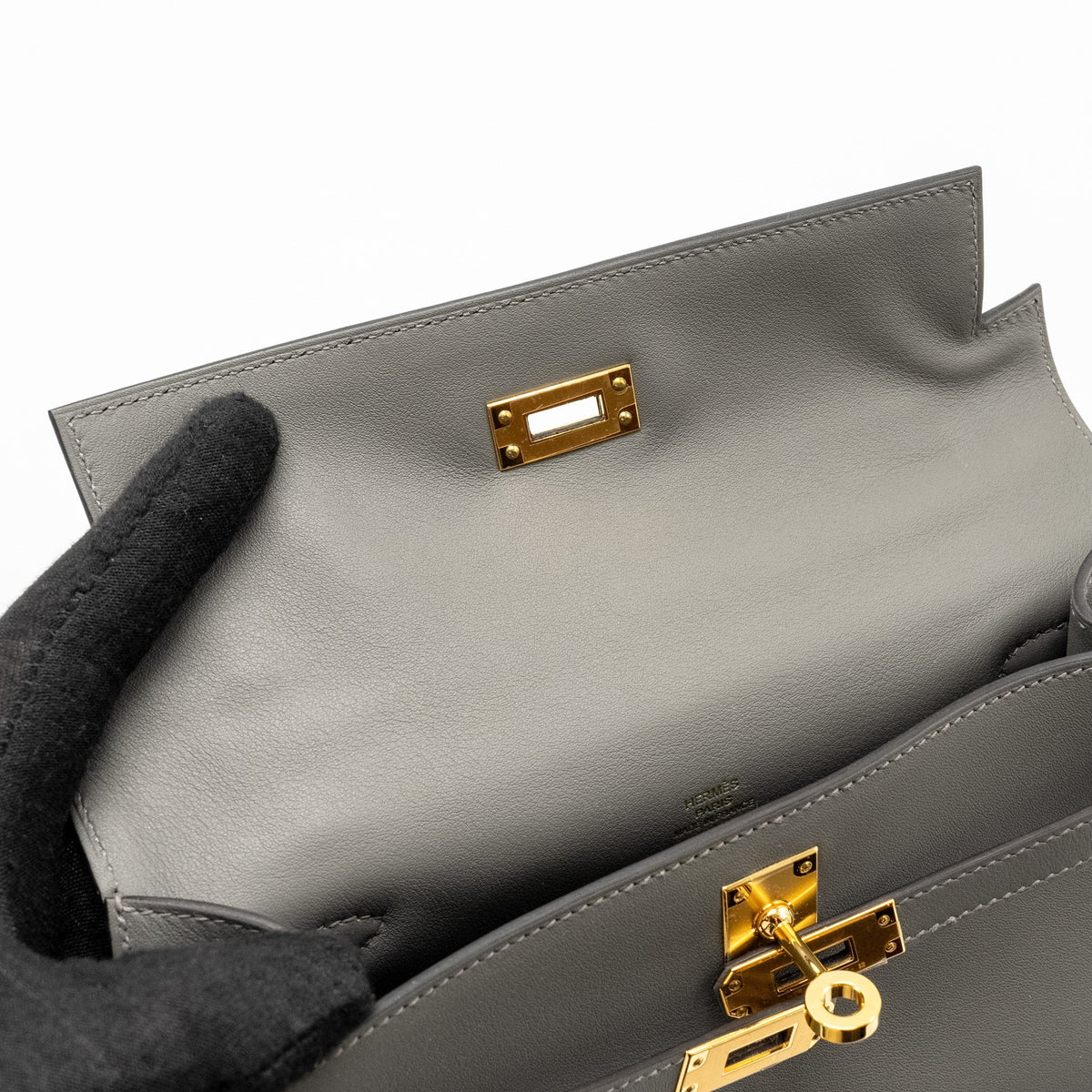 Hermes Kelly Pochette Swift Gris Meyer GHW
