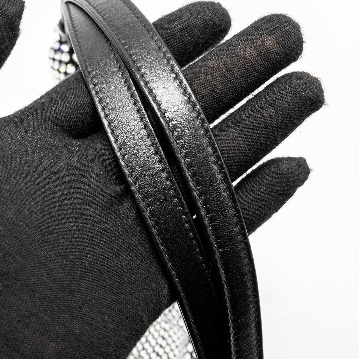 PRADA TRIANGLE POUCH CRYSTAL EMBELLISHED BLACK SHW