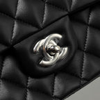 CHANEL MEDIUM CLASSIC DOUBLE FLAP BAG LAMBSKIN BLACK SHW (MICROCHIP)