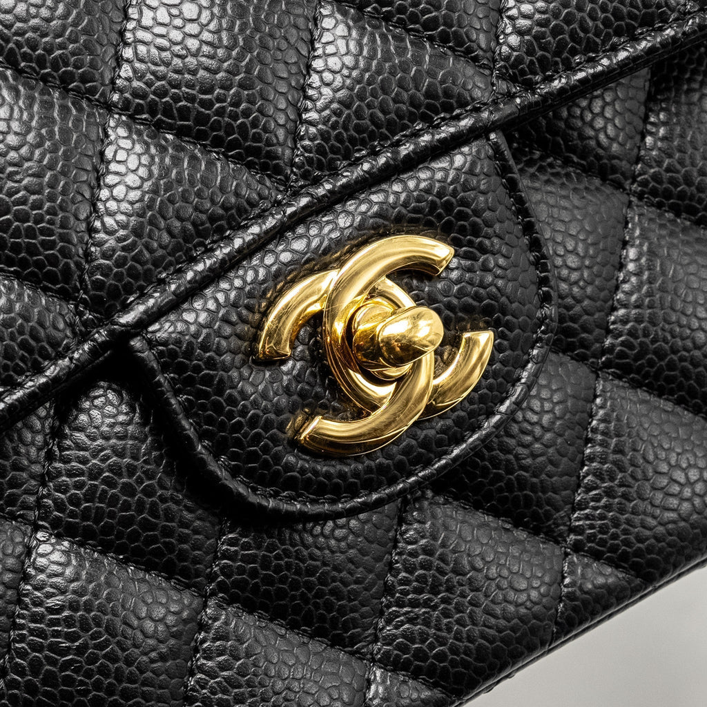 CHANEL SMALL CLASSIC DOUBLE FLAP BAG CAVIAR BLACK GHW (MICROCHIP)