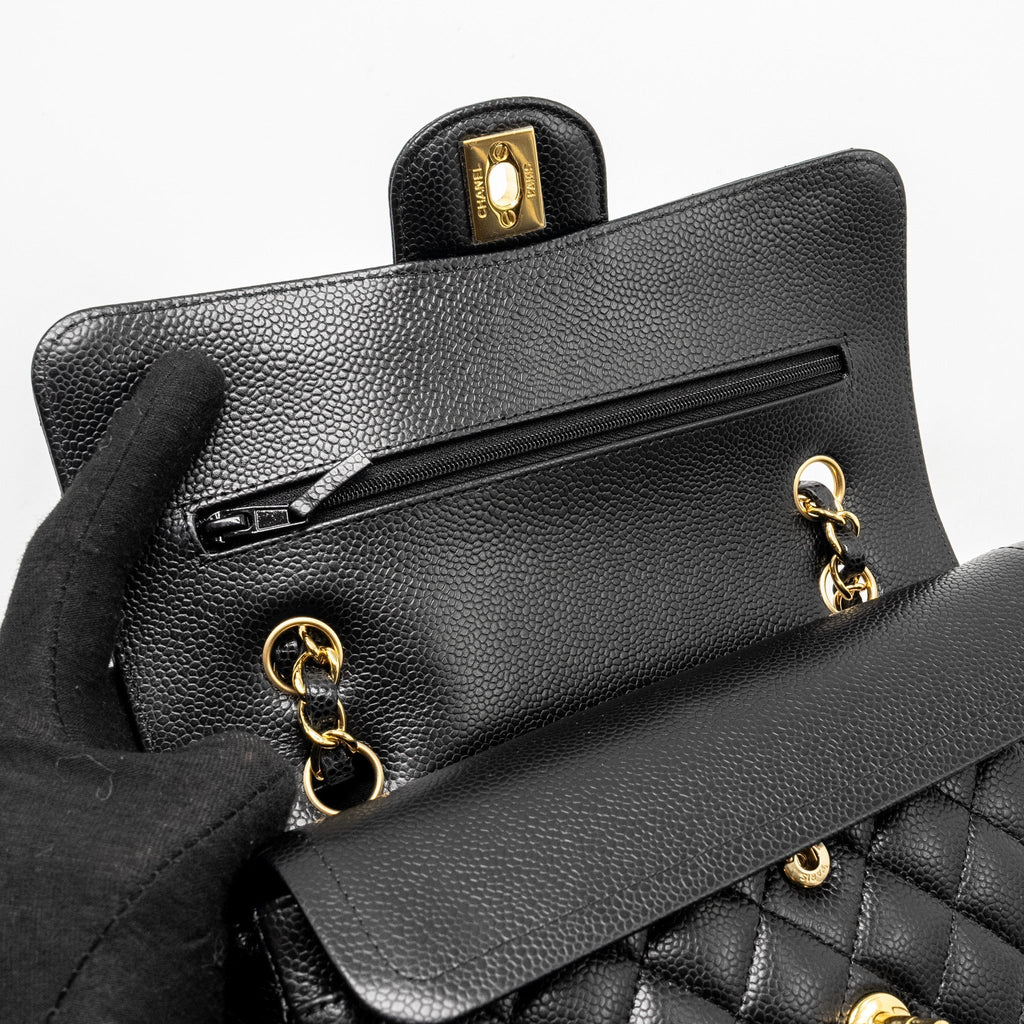 CHANEL SMALL CLASSIC DOUBLE FLAP BAG CAVIAR BLACK GHW (MICROCHIP)