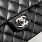 CHANEL SMALL CLASSIC DOUBLE FLAP BAG LAMBSKIN BLACK SHW (MICROCHIP)