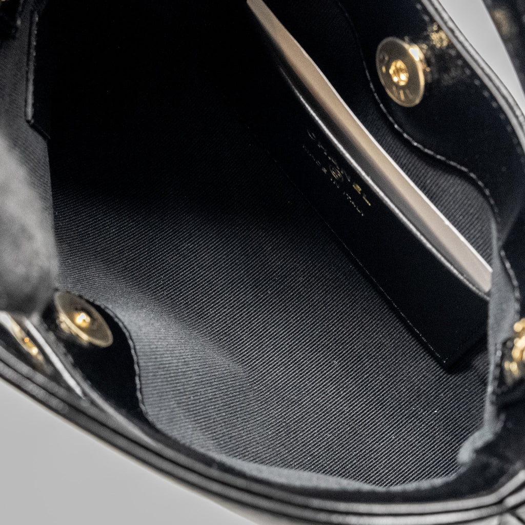 CHANEL MINI 31 CLUTCH WITH CHAIN SHINY LAMBSKIN BLACK LGHW (MICROCHIP)