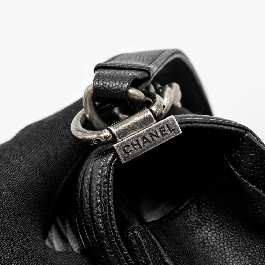 CHANEL MAXI BOY BAG CAVIAR BLACK RUTHENIUM HARDWARE