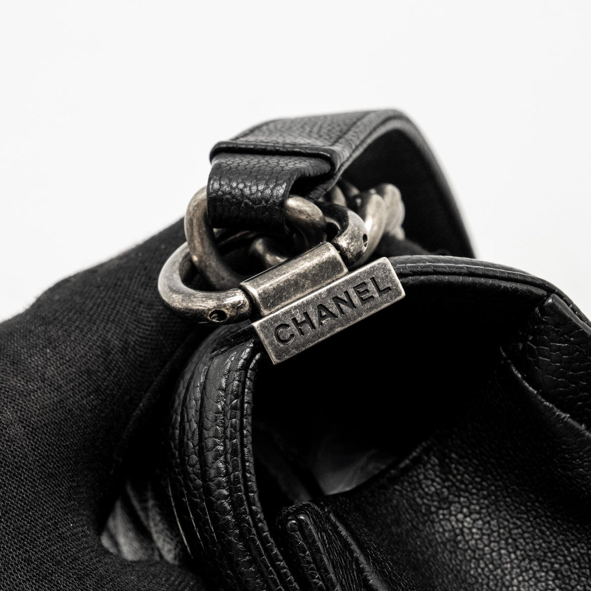 CHANEL MAXI BOY BAG CAVIAR BLACK RUTHENIUM HARDWARE