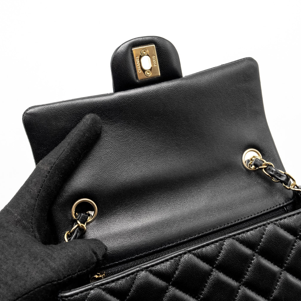 CHANEL MINI RECTANGULAR FLAP BAG LAMBSKIN BLACK LGHW (MICROCHIP)