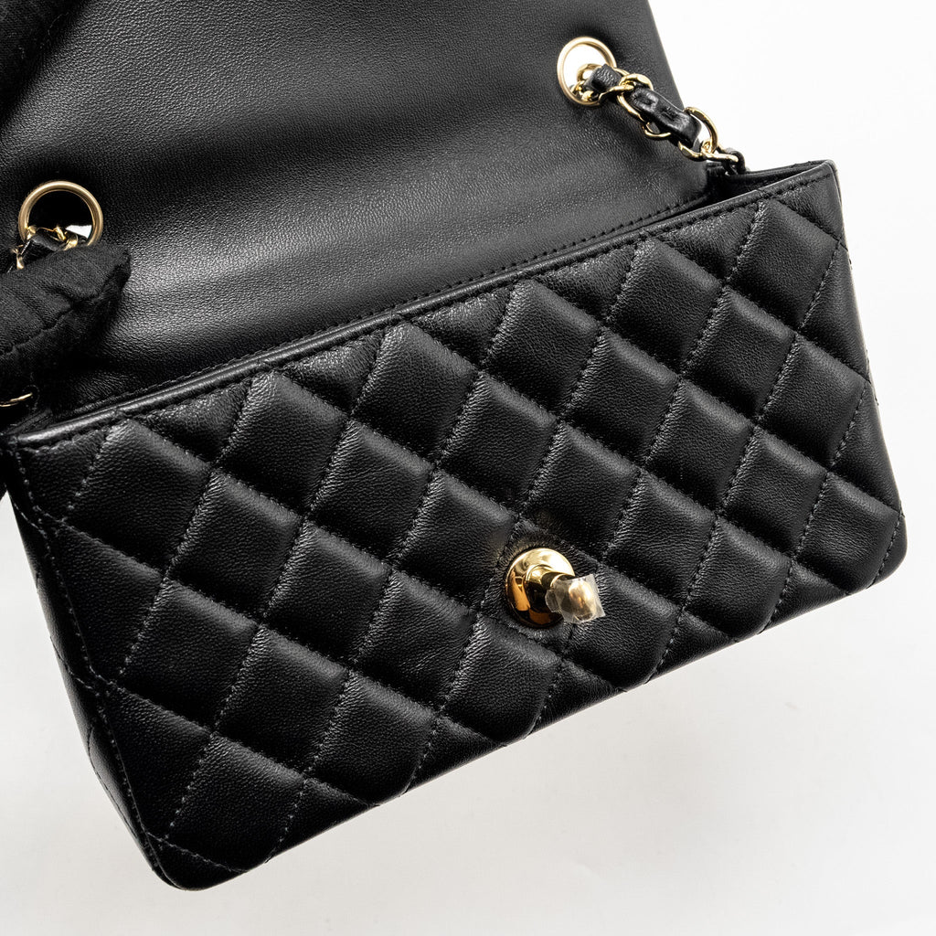 CHANEL MINI RECTANGULAR FLAP BAG LAMBSKIN BLACK LGHW (MICROCHIP)