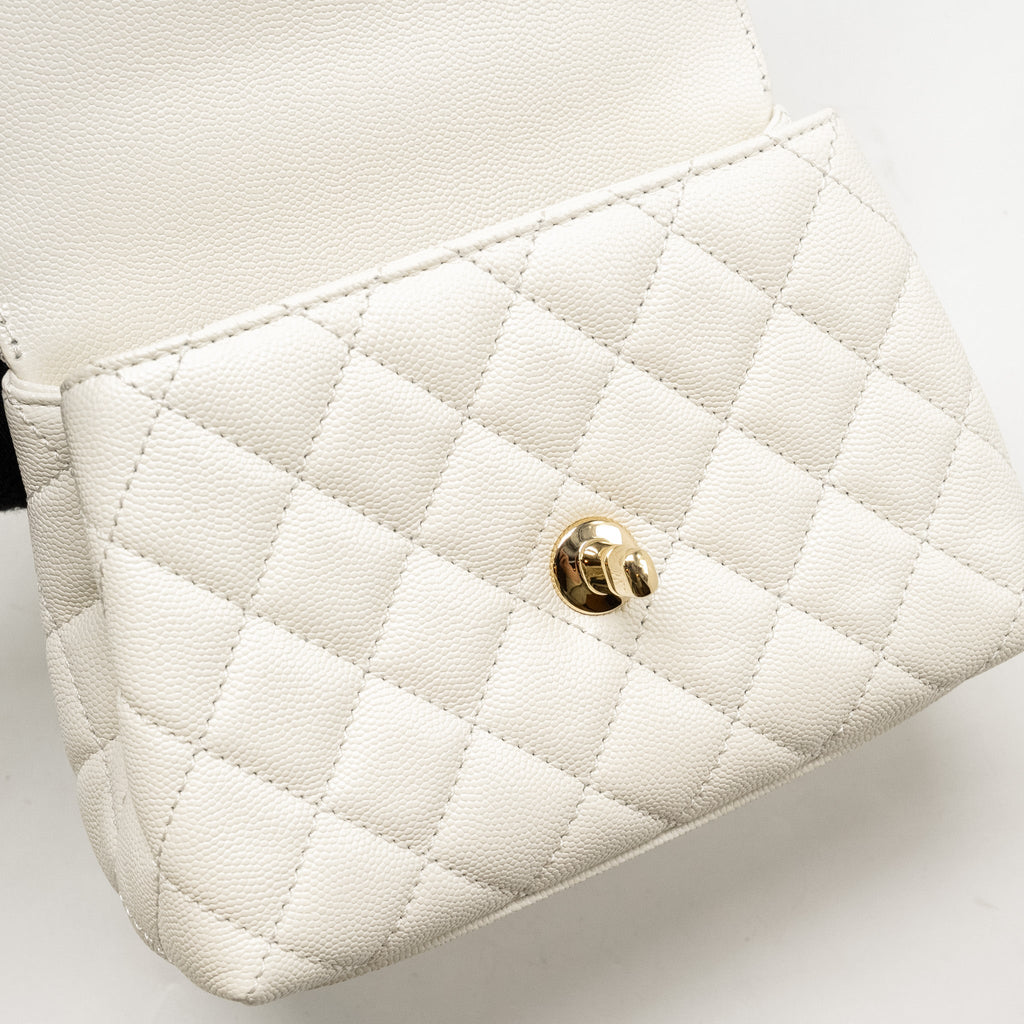 CHANEL MINI COCO HANDLE CAVIAR WHITE LGHW (MICROCHIP)