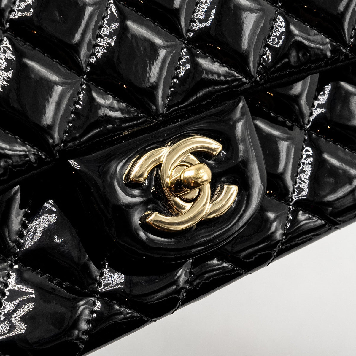 CHANEL MINI RECTANGULAR FLAP BAG PATENT BLACK LGHW