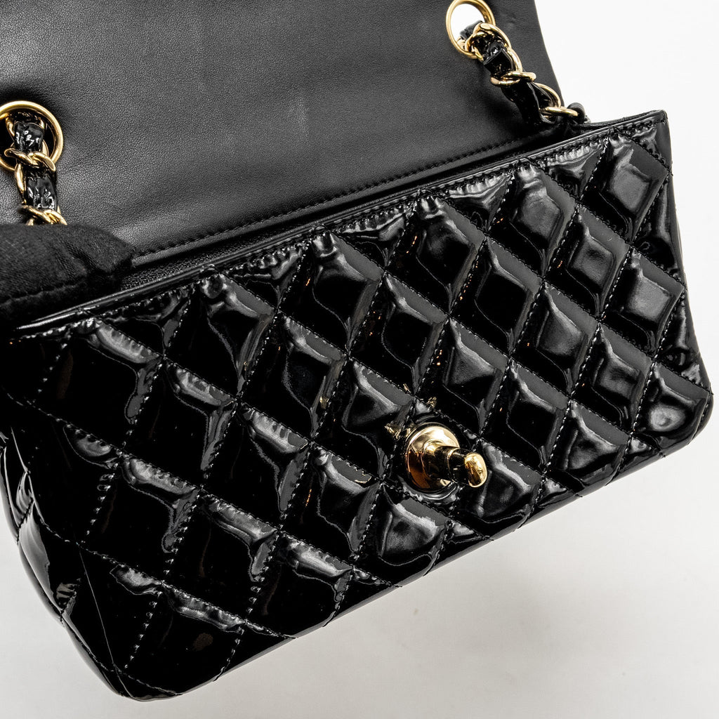 CHANEL MINI RECTANGULAR FLAP BAG PATENT BLACK LGHW