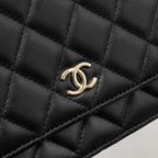 CHANEL WALLET ON CHAIN WITH PEARL CHAIN LAMBSKIN BLACK LGHW (MICROCHIP)