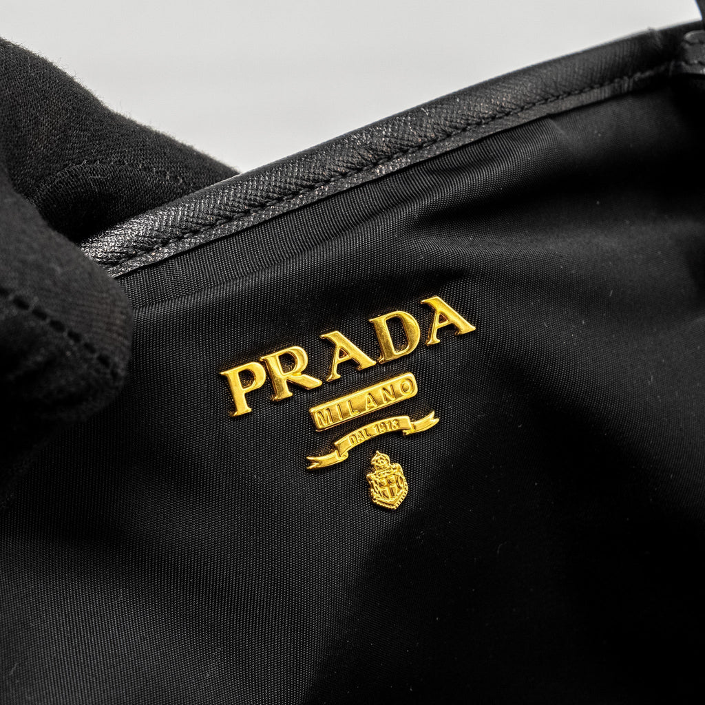 PRADA TOTE BAG CANVAS BLACK GHW