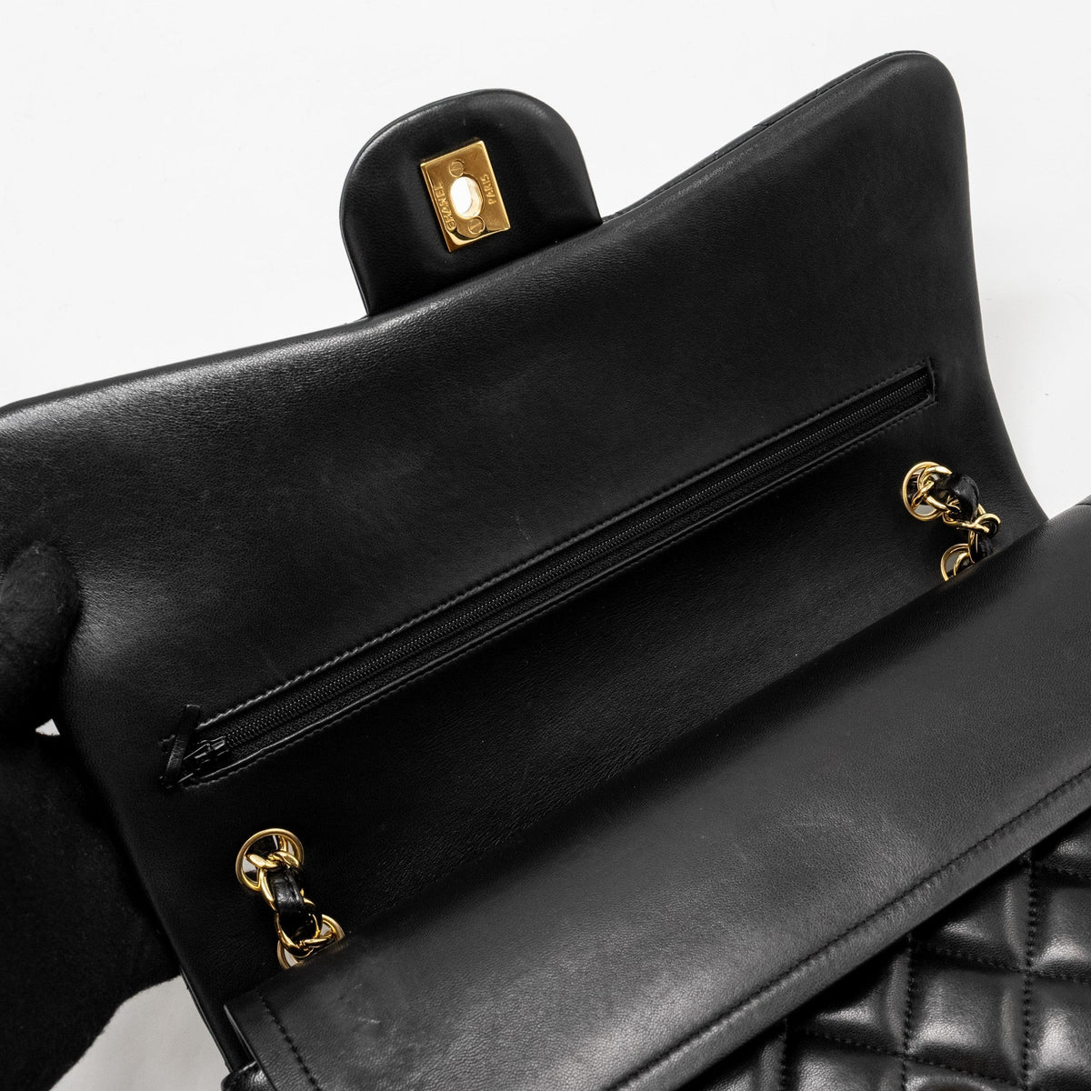 CHANEL JUMBO CLASSIC DOUBLE FLAP BAG LAMBSKIN BLACK GHW