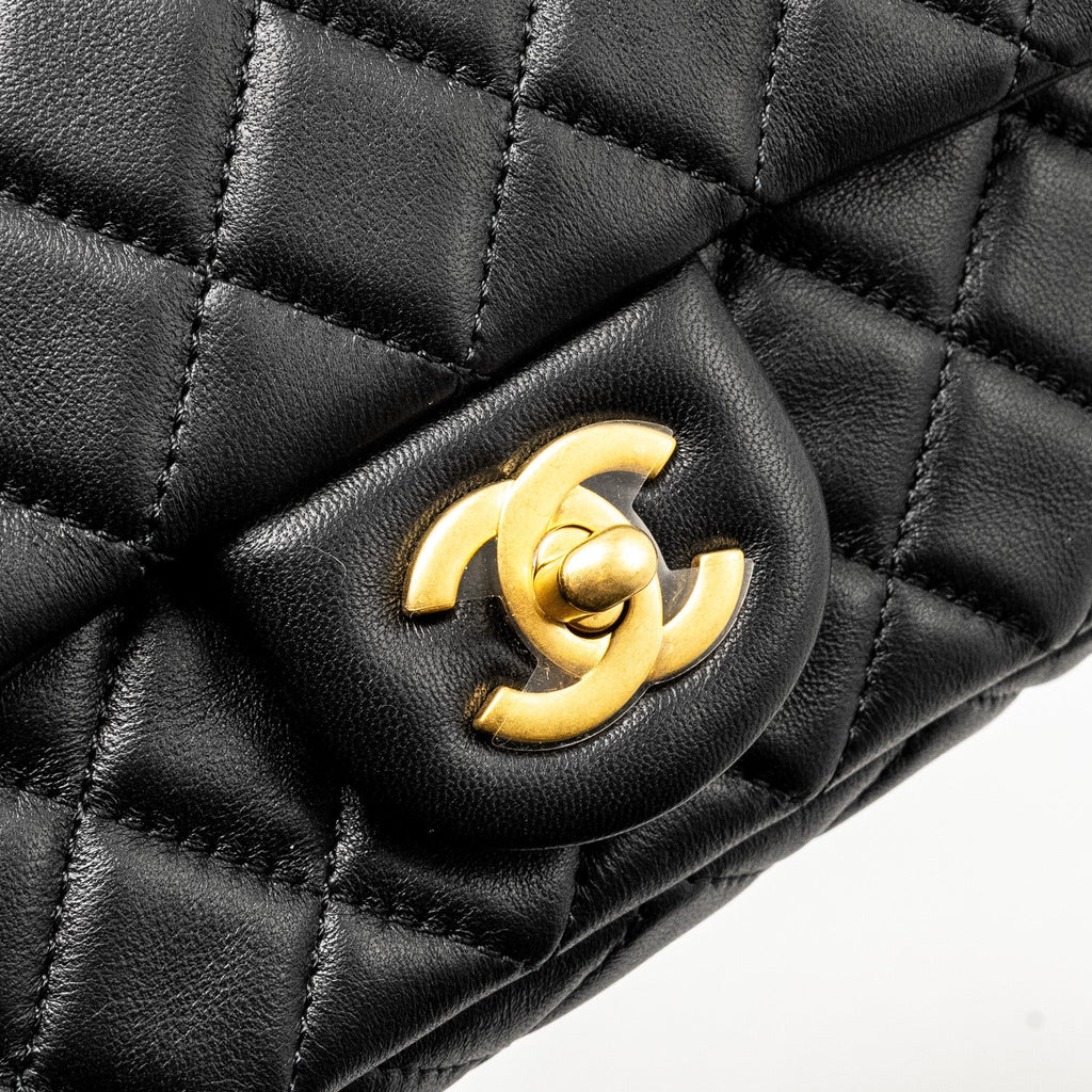CHANEL PEARL CRUSH MINI RECTANGULAR FLAP BAG LAMBSKIN BLACK GHW (MICROCHIP)