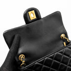 CHANEL PEARL CRUSH MINI RECTANGULAR FLAP BAG LAMBSKIN BLACK GHW (MICROCHIP)