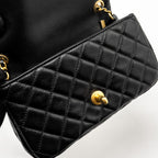 CHANEL PEARL CRUSH MINI RECTANGULAR FLAP BAG LAMBSKIN BLACK GHW (MICROCHIP)