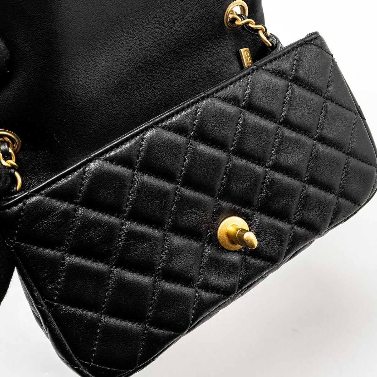 CHANEL PEARL CRUSH MINI RECTANGULAR FLAP BAG LAMBSKIN BLACK GHW (MICROCHIP)