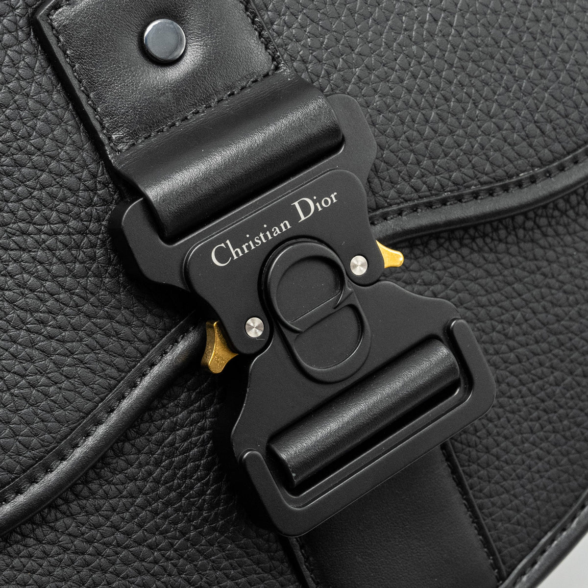 DIOR LARGE GALLOP BAG WITH STRAP GRAINED SMOOTH CALFSKIN BLACK SILVER/GOLD HARDWARE