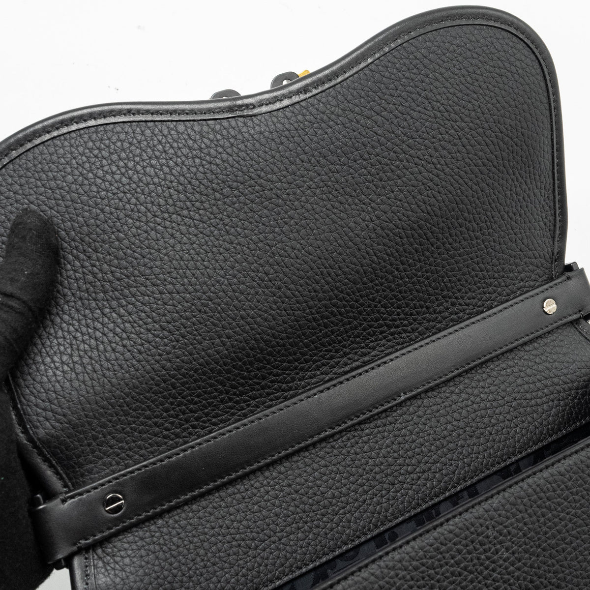 DIOR LARGE GALLOP BAG WITH STRAP GRAINED SMOOTH CALFSKIN BLACK SILVER/GOLD HARDWARE