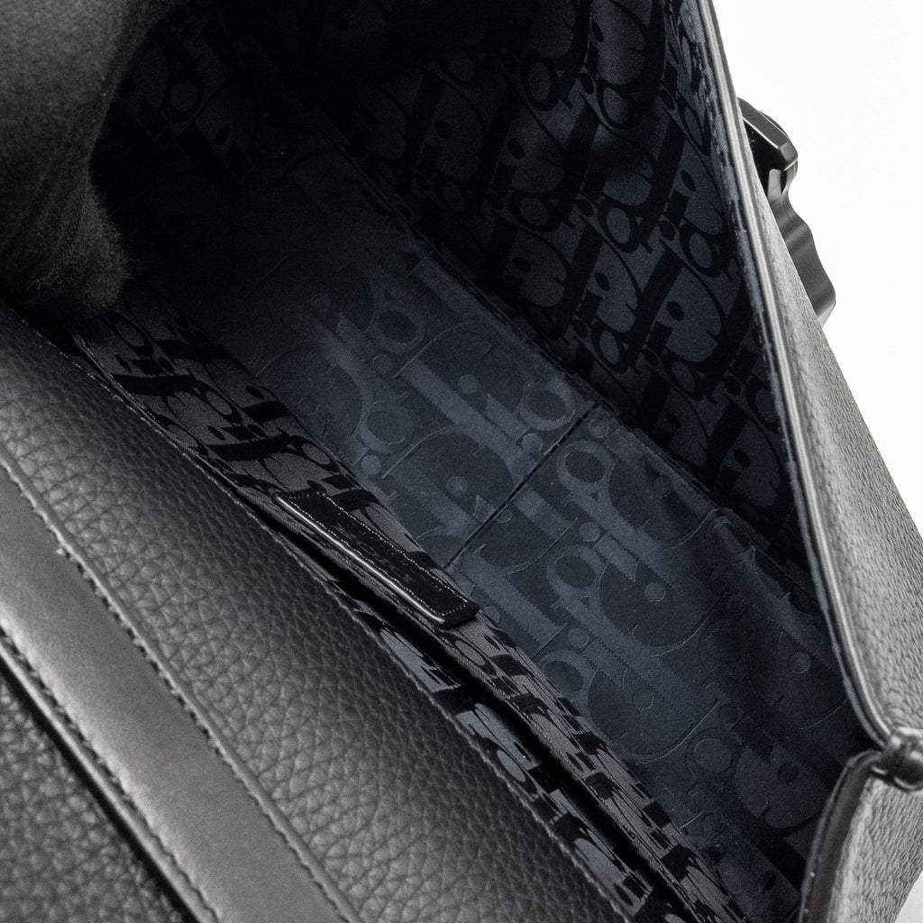 DIOR LARGE GALLOP BAG WITH STRAP GRAINED SMOOTH CALFSKIN BLACK SILVER/GOLD HARDWARE