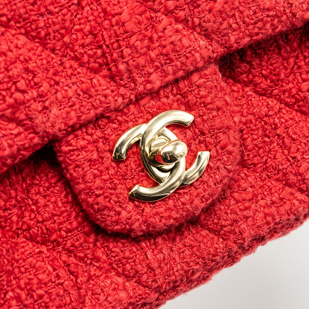 CHANEL MINI RECTANGULAR FLAP BAG TWEED RED LGHW (MICROCHIP)