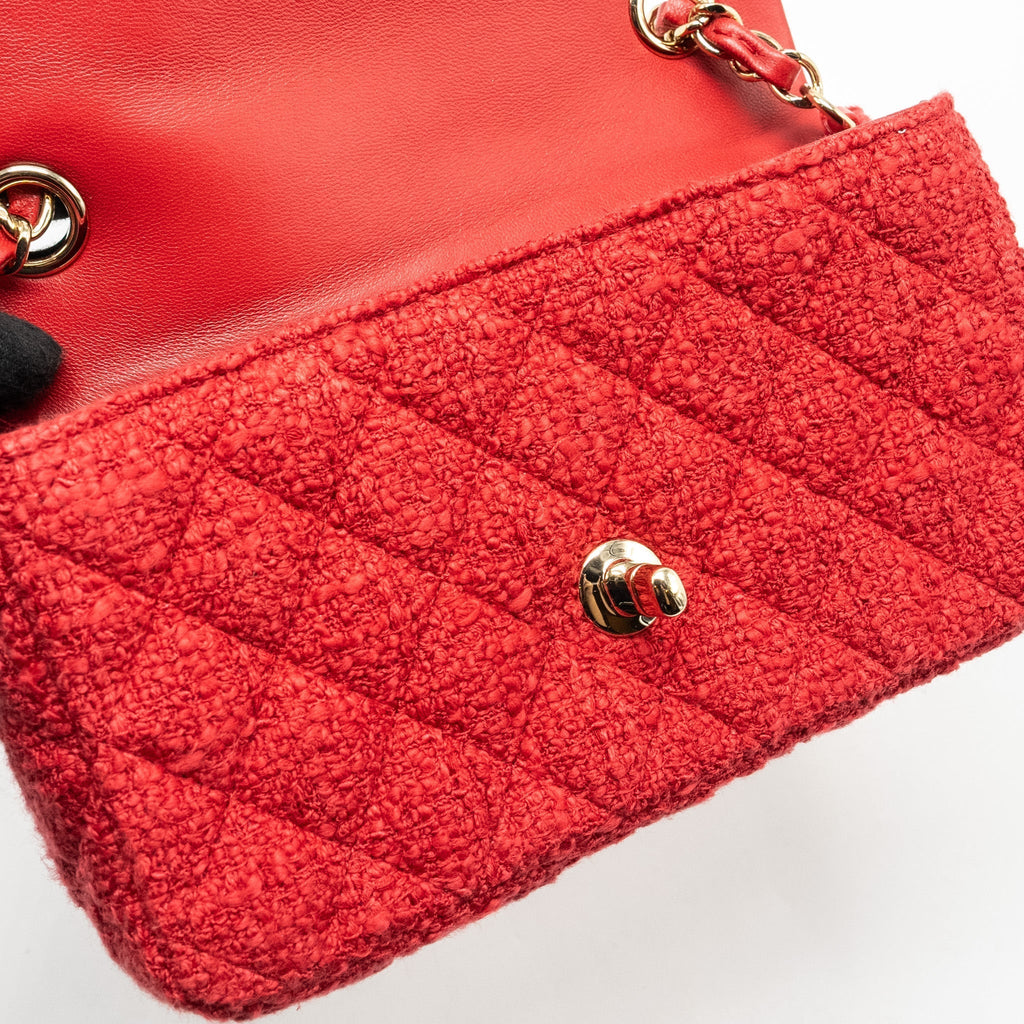 CHANEL MINI RECTANGULAR FLAP BAG TWEED RED LGHW (MICROCHIP)