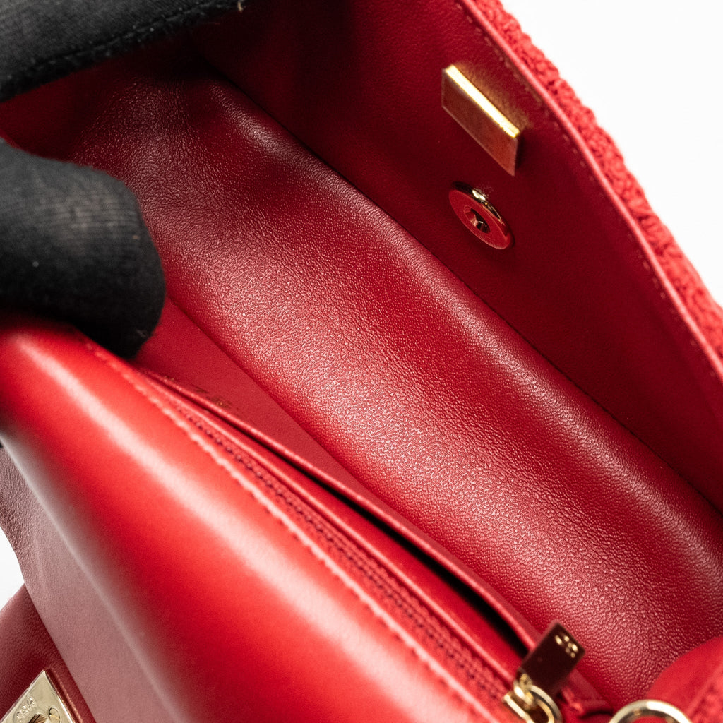 CHANEL MINI RECTANGULAR FLAP BAG TWEED RED LGHW (MICROCHIP)