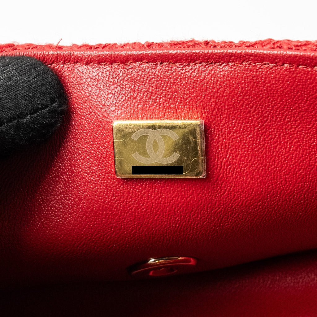 CHANEL MINI RECTANGULAR FLAP BAG TWEED RED LGHW (MICROCHIP)