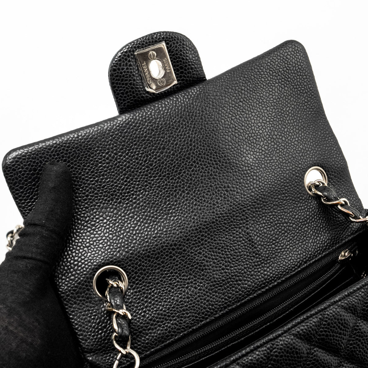 CHANEL MINI RECTANGULAR FLAP BAG CAVIAR BLACK SHW