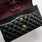 CHANEL MEDIUM CLASSIC DOUBLE FLAP BAG LAMBSKIN BLACK GHW (MICROCHIP)