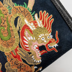 GUCCI OPHIDIA CHAIN BAG DRAGON EMBROIDERED SUEDE BLUE/BLACK/MULTICOLOUR GHW